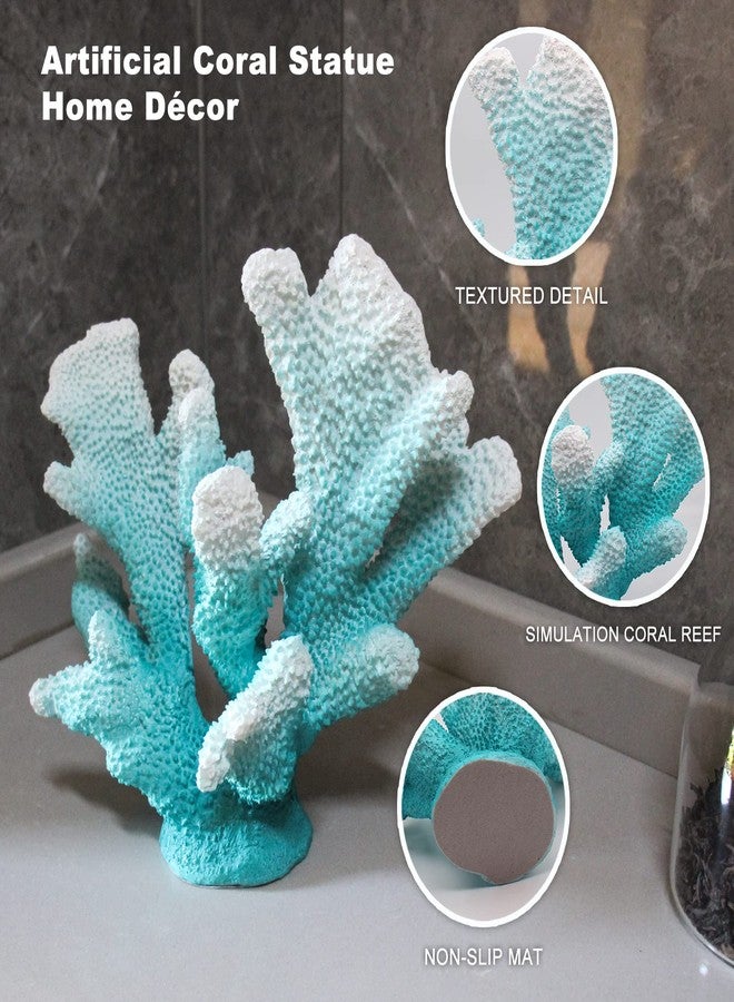 Accessoryway Turquoise Shades Artificial Beach Coral Coastal Decor Resin Coral Statue Nautical Decorations Hawaiian Beach Home Bedroom Party centerpieces for Tables-8.2" - Image 2
